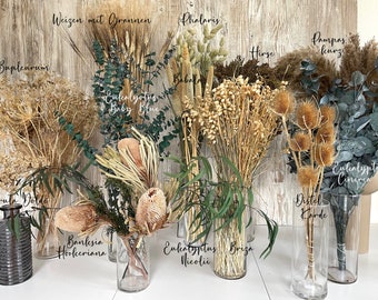 Flores secas beige marrón natural decoración tonos naturales flores secas hierbas eucalipto hierba de la pampa ramo de flores secas boda decoración de primavera