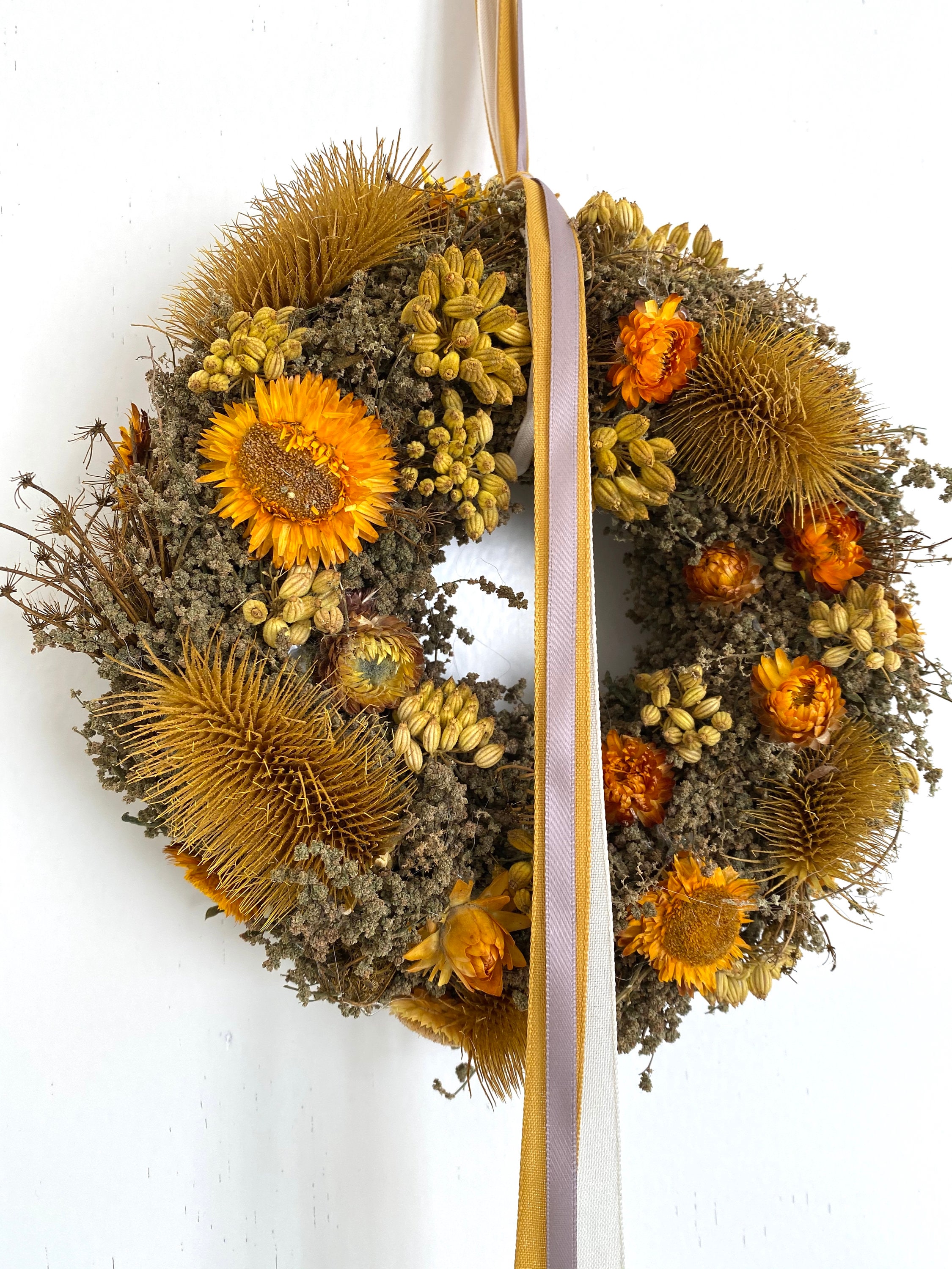 Natural Dried Dried Flowers Wreath 25 Cm / Mustard Yellow Etsy