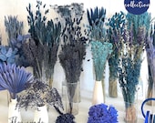 Blaue Trockenblumen Trockenblumenstrauß Blumen Blau Deko Dunkelblau Tischdeko Hochzeitsdeko Adventskranz Hortensien Broom Nigella Pampasgras