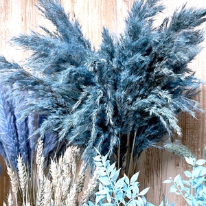 Trockenblumen Trockenblumenstrauß blau hellblau dunkelblau Pampas Ruskus Lagurus Broom Glixia blaue getrocknete Blumen Deko Taufe Hochzeit Bild 5