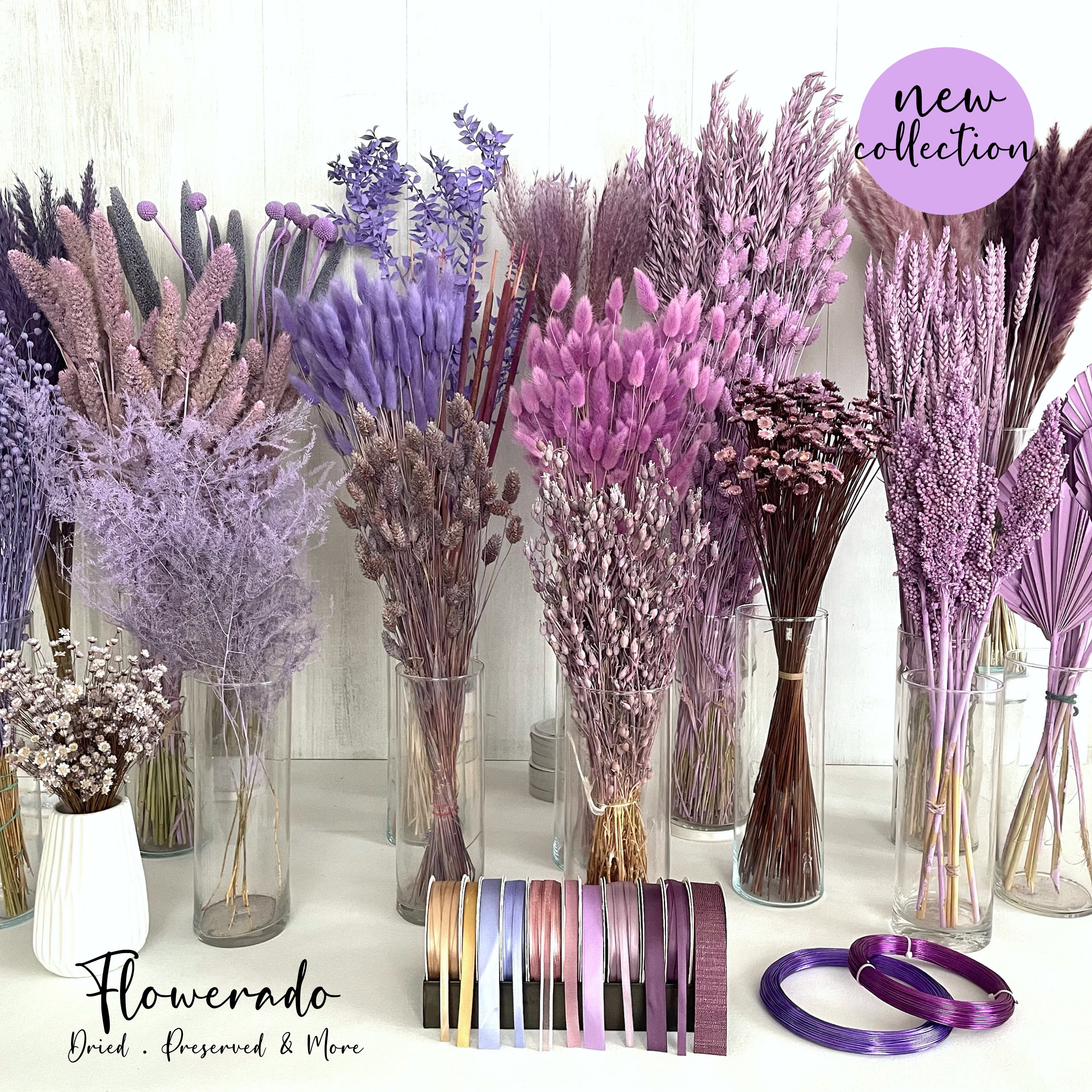 Trockenblumen Lila Flieder Trockenblumenstrauß Lila Blumen Tischdeko Kommunion Taufe Geburtstag Hochzeit Herbst Adventskranz Lila Deko DIY