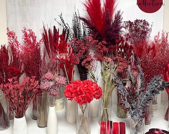 Trockenblumen rot bordeaux dunkelrot Blumen zum Hochzeitstag Tischdeko Weihnachten Adventskranz Türkranz Hochzeitsdeko Brautstrauß Geschenk