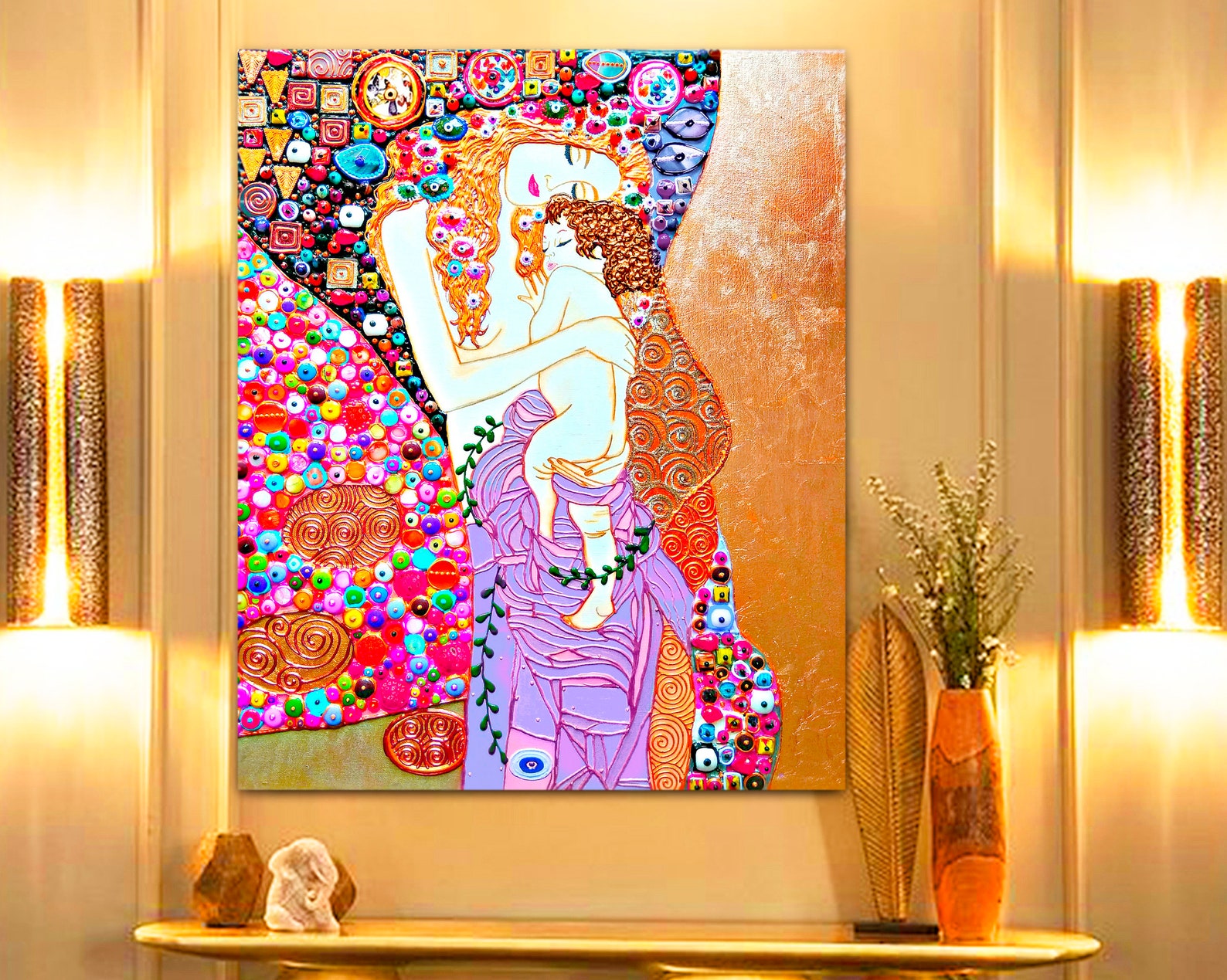 Mother Daughter Son Painting canvas original Wall decor Etsy