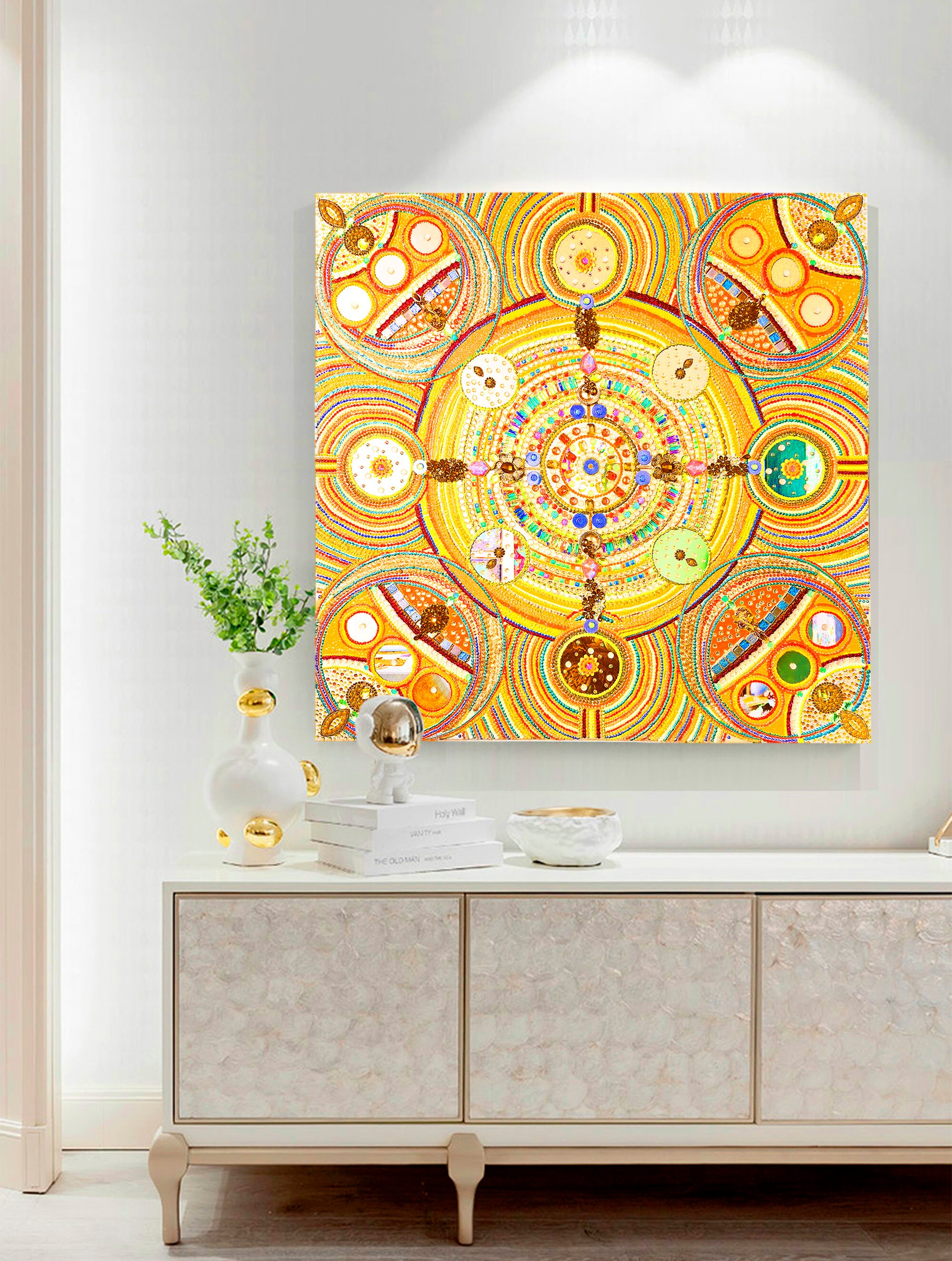 Crystal wall art Gold abstract Painting Bohemian canvas Etsy