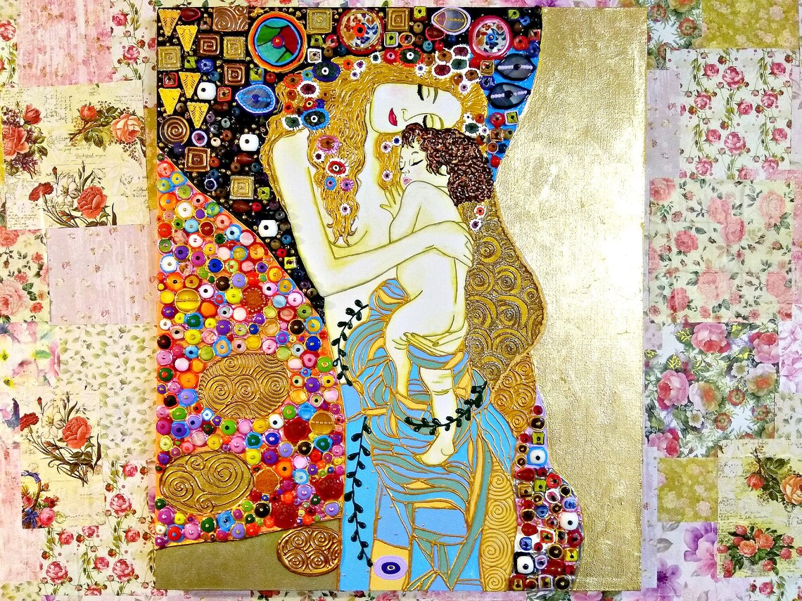 Mother and child Gustav Klimt Mom and baby art Mother and | Etsy