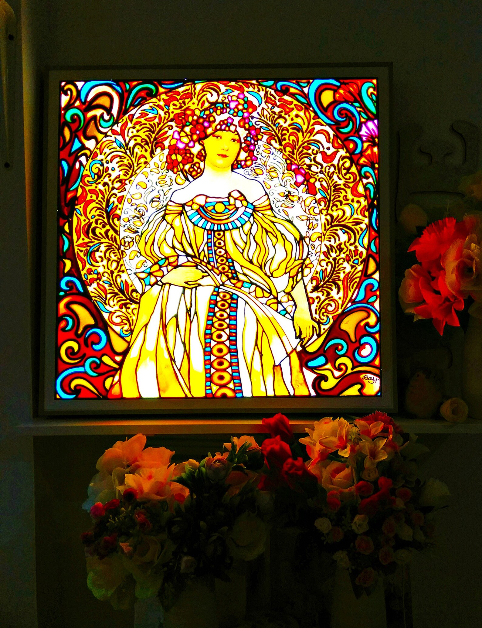 Alphonse Mucha stained glass artwork Art nouveau wall panel | Etsy