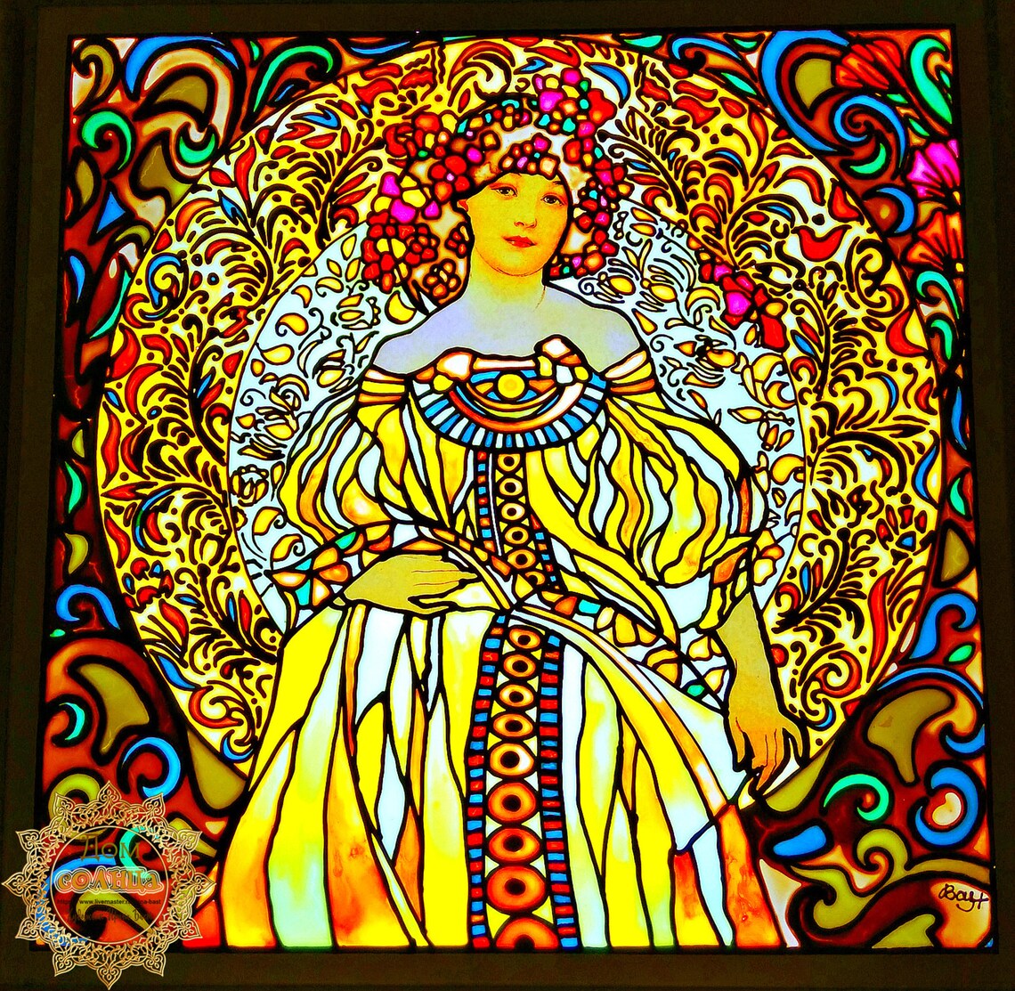 Alphonse Mucha stained glass artwork Art nouveau wall panel | Etsy