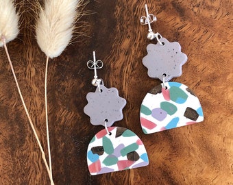 Polymer Clay Earrings | Terrazzo Earrings | Floral Statement Earrings