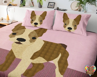 Französische Bulldogge, herunterladbares Quilt-Blockmuster | Französische Bulldoggen-Quiltmuster | Hunde-Quilt-Muster pdf | Tier-Quilt-Muster | Hundedecken