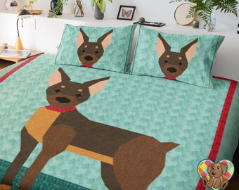 Min Pin Dog Quilt Pattern: Lap, Twin, Queen, King Sizes (PDF Pattern)