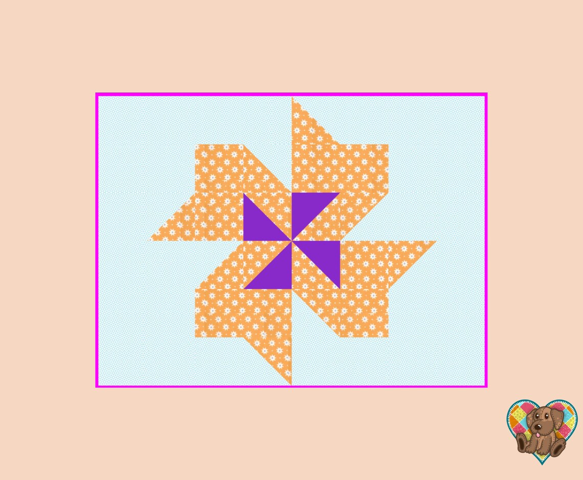 Pinwheel Flowers Quilt Block PDF Pattern Flower Quilt Block Etsy