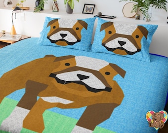 Bulldog Quilt Block Pattern: Animal Dog Quilt Design (PDF Download)