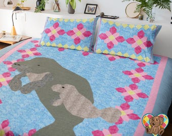 Manatee Quilt Pattern pdf | Downloadable Manatee Quilt Pattern | Manatee Quilt Design | Unique Animal Quilt Pattern pdf |Ocean quilt pattern