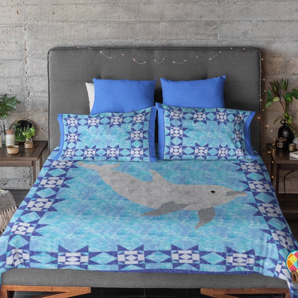 Dolphin Quilt Block Pattern | Downloadable PDF Quilt Pattern | Dolphin Quilt Design | Unique Animal Quilt Pattern | DIY Home Decor