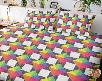 Rainbow Squares Quilt Block Pattern | Downloadable PDF Quilt Pattern | Beginner Quilt Design | Unique Colorful Quilt Pattern | 1-Block quilt