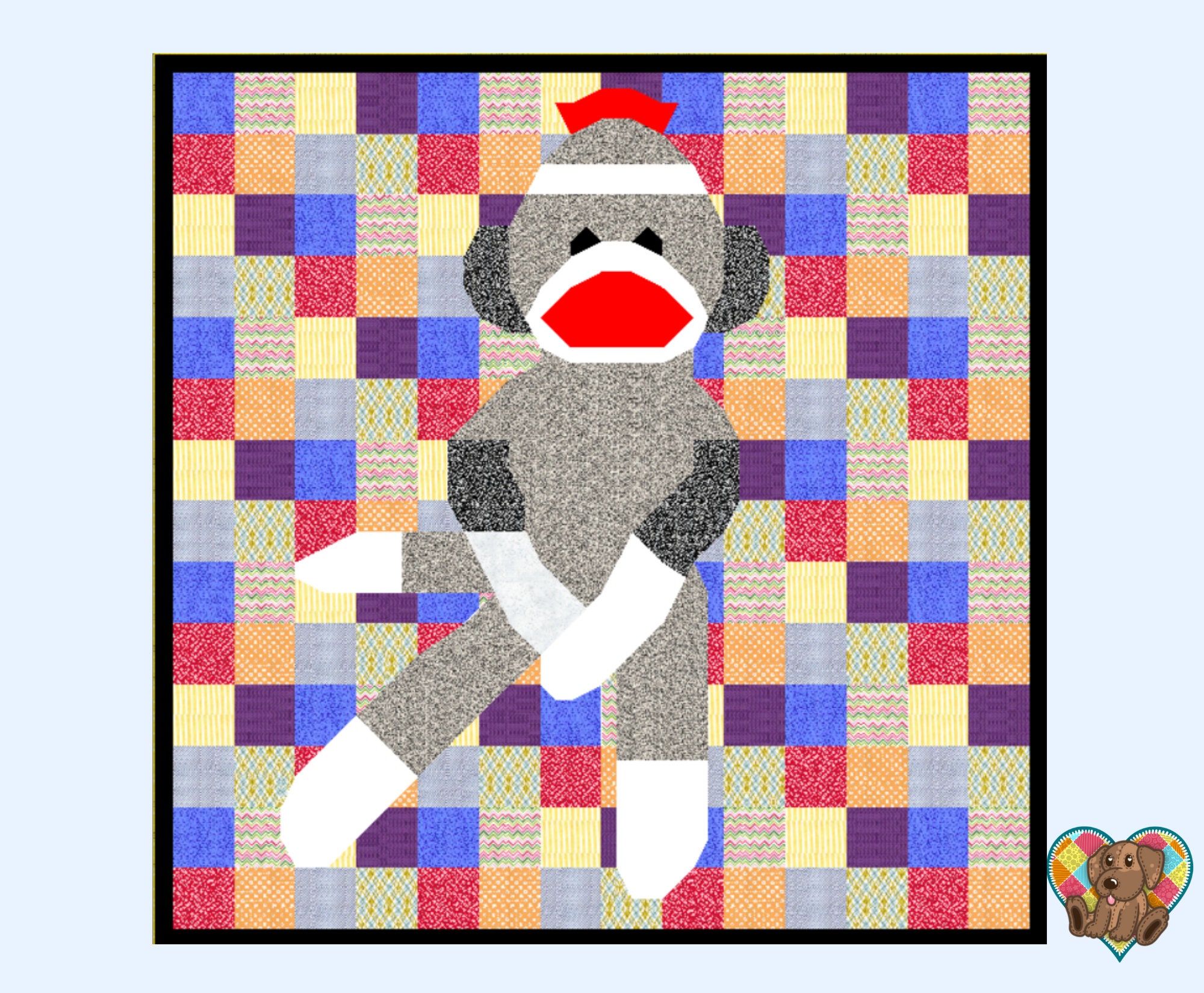 Sock Monkey Quilt Block Pattern Downloadable PDF Quilt Pattern Quilt