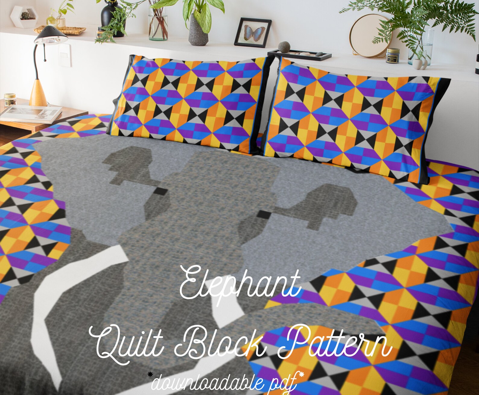 Elephant Quilt Block Pattern Pdf Downloadable PDF Quilt Etsy