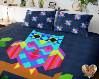 Colorful Owl Quilt Pattern: Lap, Twin, Queen, King Sizes (PDF Download)