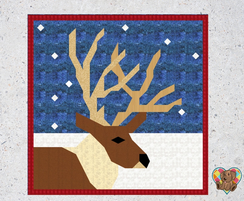 Reindeer Downloadable Quilt Block Pattern PDF Reindeer Quilt Etsy
