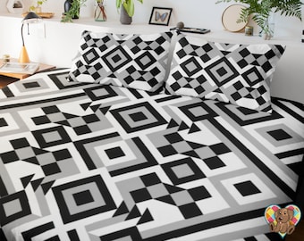 Geometric Diamonds Block Quilt Pattern | Downloadable PDF Quilt Pattern | Black and White Quilt Pattern | Modern Quilt Pattern | Home Decor