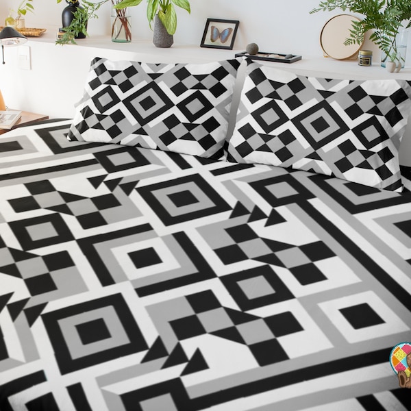 Geometric Diamonds Block Quilt Pattern | Downloadable PDF Quilt Pattern | Black and White Quilt Pattern | Modern Quilt Pattern | Home Decor