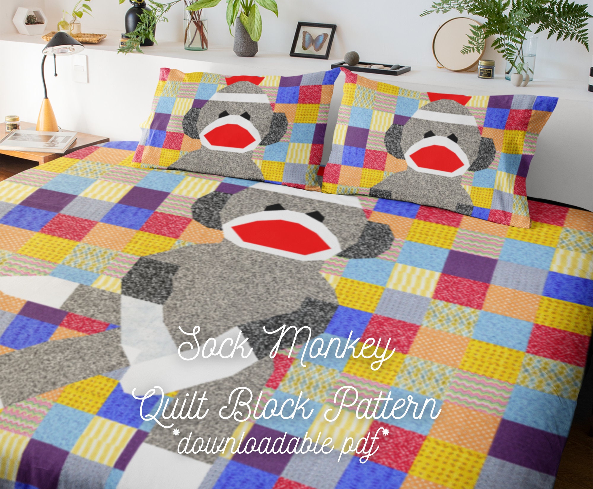 Sock Monkey Quilt Block Pattern Downloadable PDF Quilt Etsy