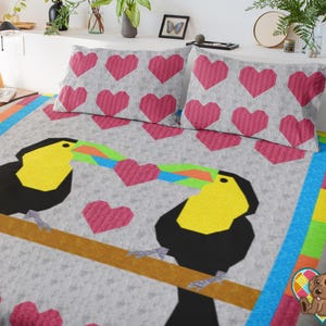 Toucan Love Quilt Pattern | Downloadable PDF Bird Quilt Pattern | Toucan Quilt Design | Unique Tropical Quilt Pattern | Bird Quilt Pattern