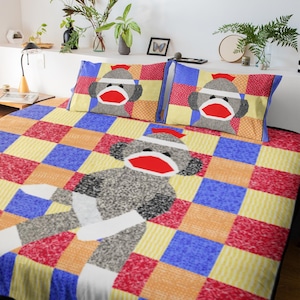 Wzór na kołdrę „Sock Monkey”: na kolana, na dwa, na dwa, na dwa, na jeden (pobierz plik PDF)