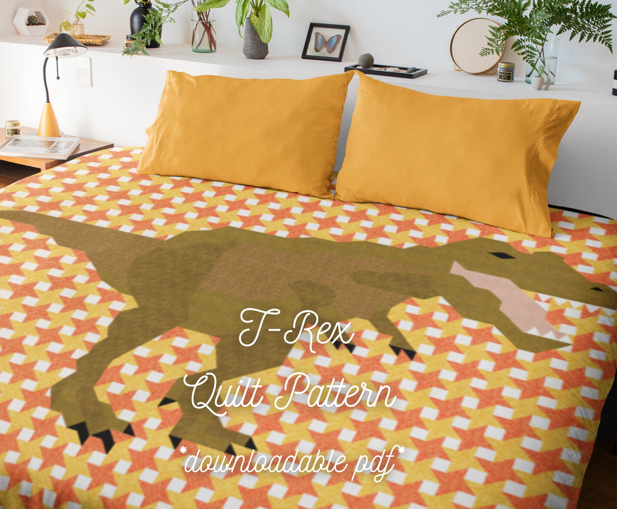 TRex Quilt Block Pattern Downloadable PDF Dinosaur Quilt Etsy