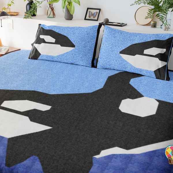 Killer Whale Quilt Block Pattern | Downloadable PDF Orca Quilt Pattern |  Downloadable Ocean Quilt Design pdf | Unique Animal Quilt Pattern