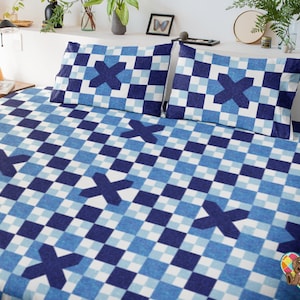 Cross-Stitch Blues Quilt Pattern: Beginner-Friendly Checkerboard (PDF)