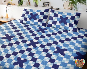 Cross-Stitch Blues Quilt Pattern: Beginner-Friendly Checkerboard (PDF)