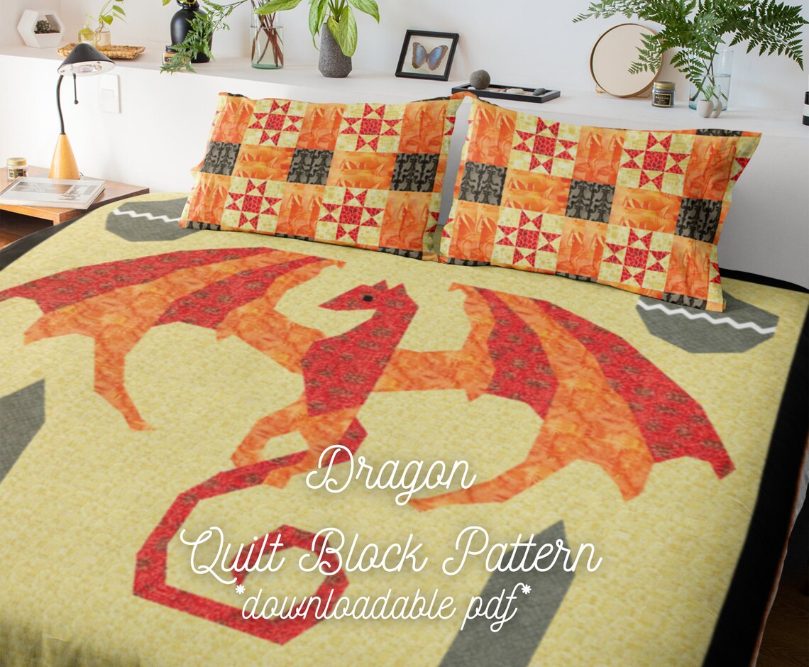 Dragon Quilt Block Pattern Downloadable PDF Quilt Block Etsy