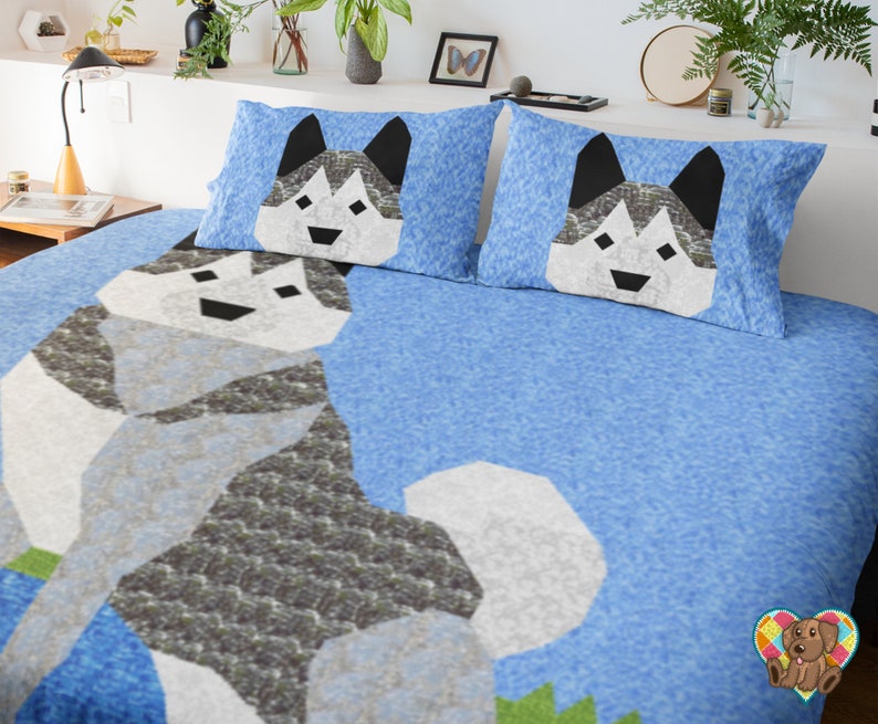 Husky Quilt Block Pattern Downloadable PDF Quilt Pattern Dog Quilt Design pdf Unique Animal Quilt Pattern Dog Quilt Block Pattern image 1