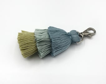 Tassel Keychain / Zipper Pull Accessory / Gift for Boy Mom / Green Keychain / Blue Accessories / Purse Accessory / Unique Gift for Her
