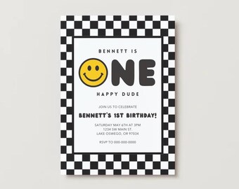 Mr Onederful First Birthday Invitation | Editable Canva Template | Little Man Birthday Party | First Birthday | Black & White Invite