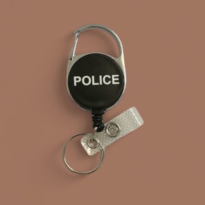 Clipe de cinto de identificação de carretel de distintivo preto da polícia + chaveiro + porta-cartão de identificação horizontal preto
