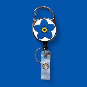 Fleur « Forget Me Not » de sensibilisation à la maladie d'Alzheimer - Bobine de badge Yoyo, pass - Porte-carte d'identité + clip ceinture