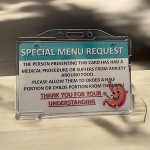 Karta Specjalnego Menu Prośby - Lęk przed Jedzeniem/Operacja Żołądka/Wymagania Dietetyczne