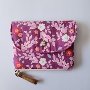 Cartera pequeña artesanal de algodón – Con ranuras para tarjetas, billetes y bolsillo exterior con cremallera