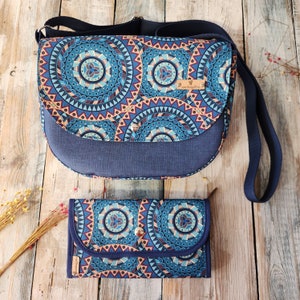 Bolso mediano y cartera grande de tela de poliester con diseños de mandalas, cartera grande, bolso atemporal, regalo para el día de la madre