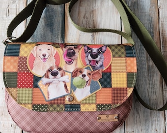 Bolso de tela con dibujos de perros, bolso mediano, bolso de tela de poliester, bolso atemporal, bolso de correa ajustables,regalo de Navid