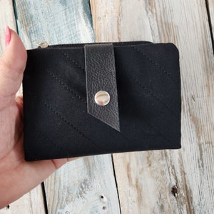 Cartera de color negro, cartera de tela 100% algodón, cartera de mediana, monedero de tela, tarjetero, regalo para mamá, regalo de Navidad