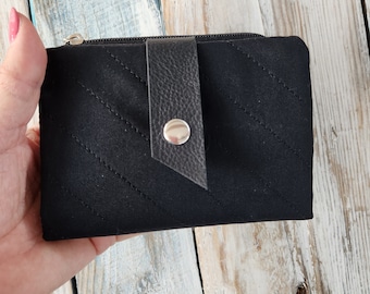 Cartera de color negro, cartera de tela 100% algodón, cartera de mediana, monedero de tela, tarjetero, regalo para mamá, regalo de Navidad