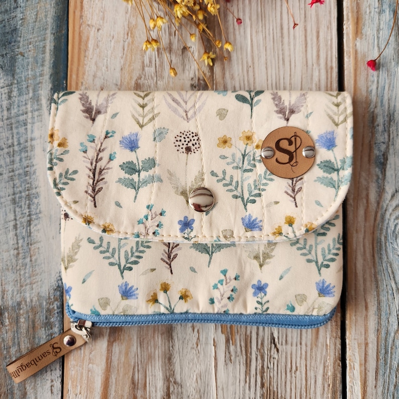 Alana Portemonnaie, Blumenbedrucktes Stoffportemonnaie, Clutch Portemonnaie, Mädchen Portemonnaie, Kartenhalter, Geschenk für Mama, Geschenk für Frauen Marfil 2