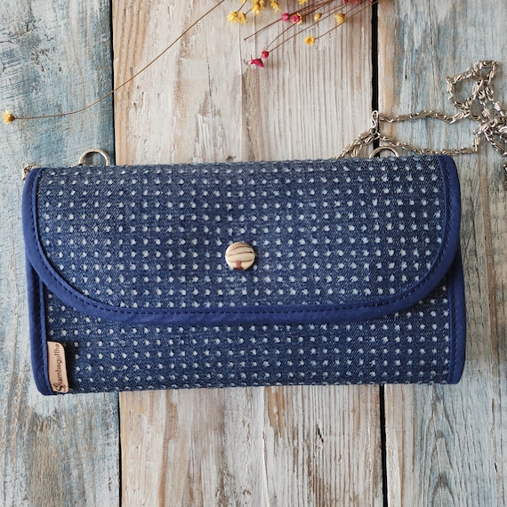 Monedero de tela denin, cartera de mano, cartera grade de tela