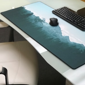 Desk Mat Sunset Mountains Landscape Green, Extra Large Desk Mat, Large Gaming Mouse Pad, Extended, Gaming Keyboard