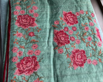 Embroidered Rose Tussar Silk Saree, Indian Sari with Blouse women clothing