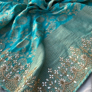 Firoza Banarsi Khaddi Gorgette Saree Indian Traditional Sarees