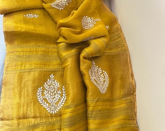 Linen gottapatti zardosi checks saree women saree Indian sari